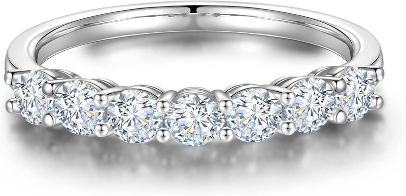 MOOSEA 7 Stone Moissanite Rings for Women, 3MM D Color VVS1 Clarity Lab Created Moissanite Ring 925 Sterling Silver Moissanite Wedding Bands Christmas Jewelry Gifts - Image 1